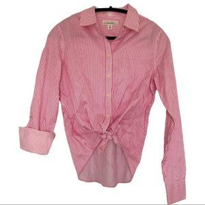 Banana Republic pink/white micro stripe long sleeve button down casual top NWOT